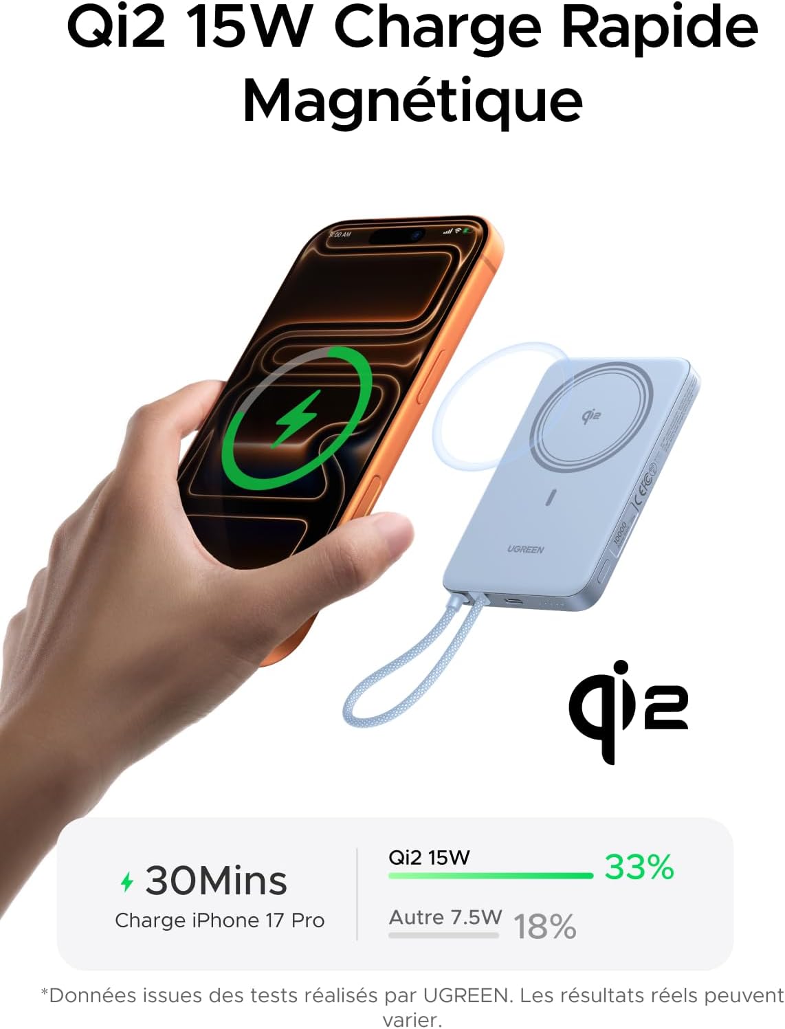 Thumbnail 1 de UGREEN MagFlow Air Qi2 15W magnetische powerbank, 10.000 mAh en USB-C 30W