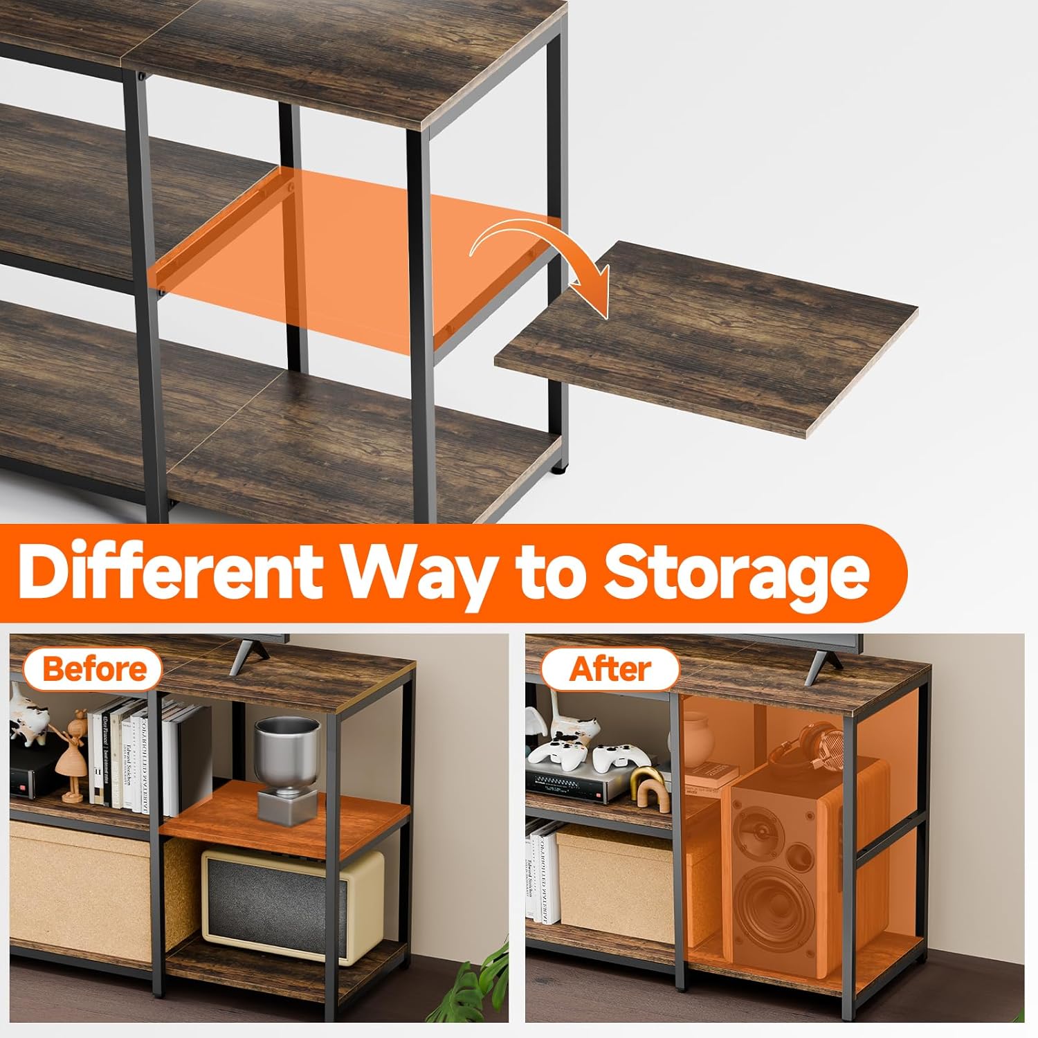 Detalle de Aquzee TV Stand for 65 Inch TV – Rustic 58.3" Wide Entertainment Center with Open Storage