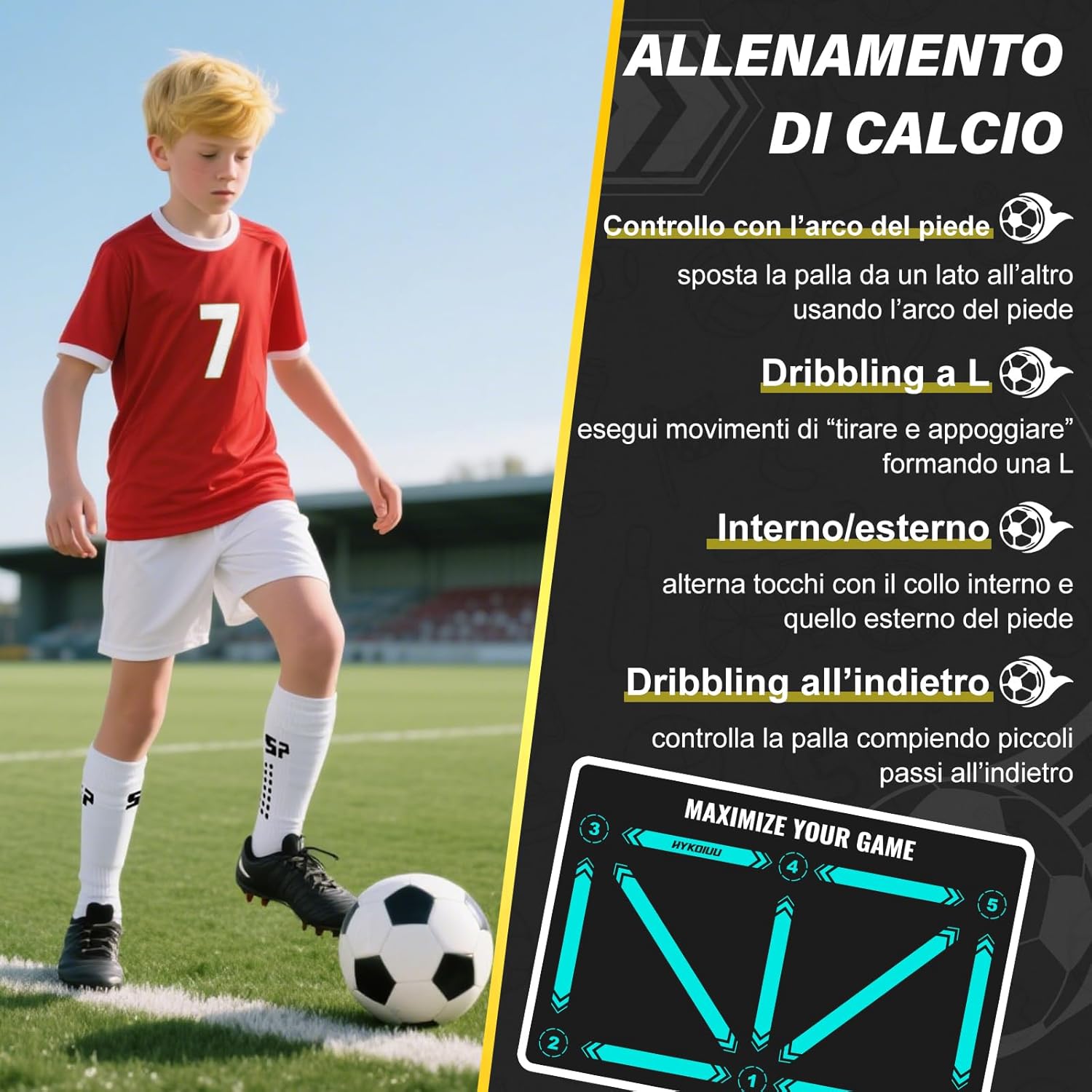 Thumbnail 2 de Tappeto Calcio Allenamento con Video di Allenamento e Calzini Antiscivolo 90×60 cm