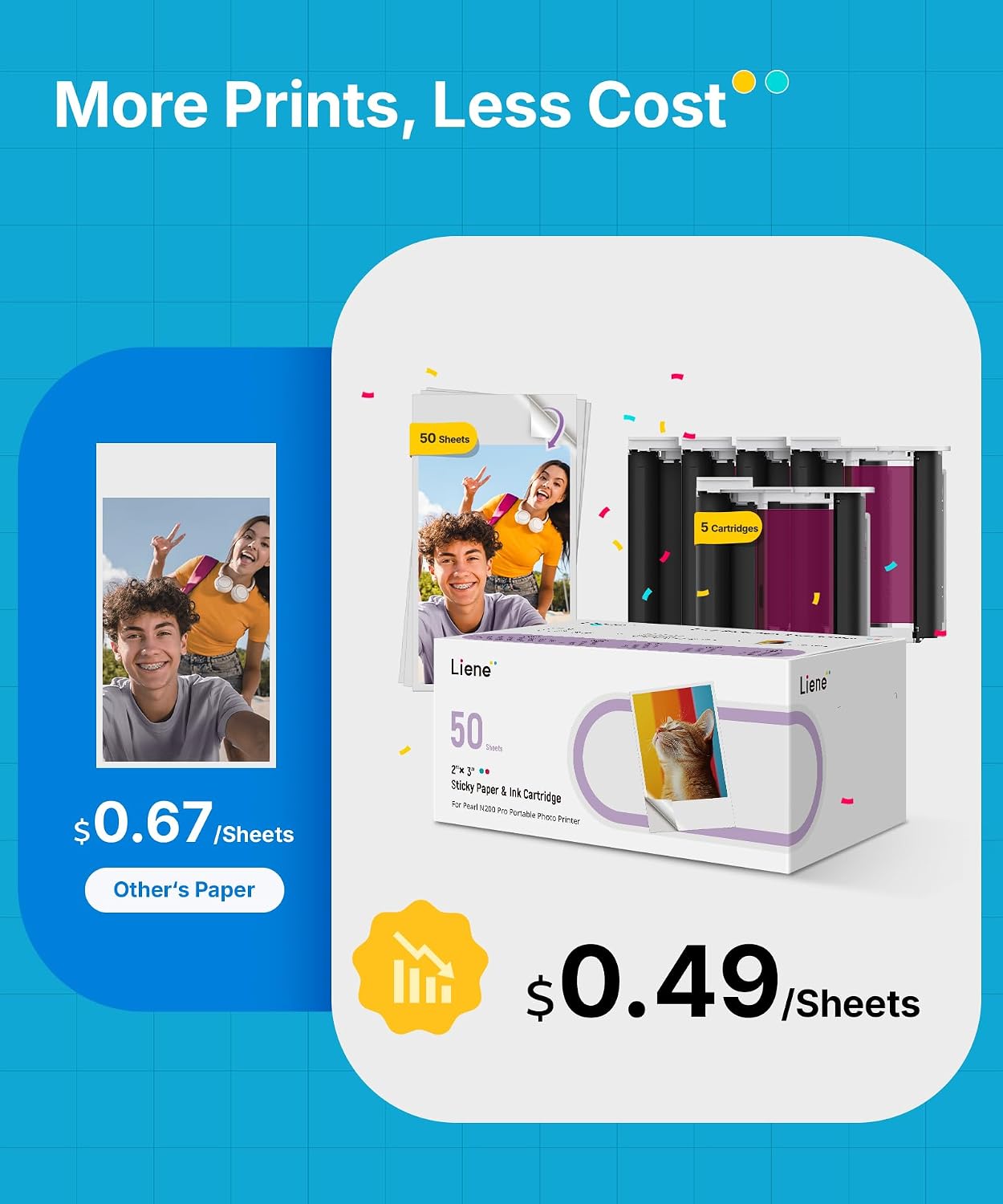 Detalle 2 de Liene Pearl N200 Pro Portable AI Photo Printer (Gold) — 2x3 Sticker Paper with Bluetooth Printing