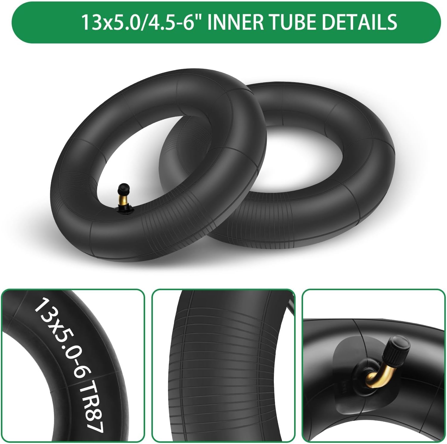 Detalle 2 de MEAOR 2Pcs 13x5.00-6 Inner Tube with TR87 Angled Valve Stem — Replacement for Razor Dirt Quad and More