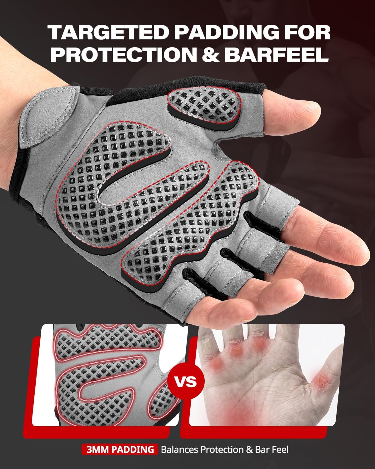 Detalle de VINSGUIR Small Gym Gloves, Half-Finger with Pro-Pad Palm and Enhanced Grip