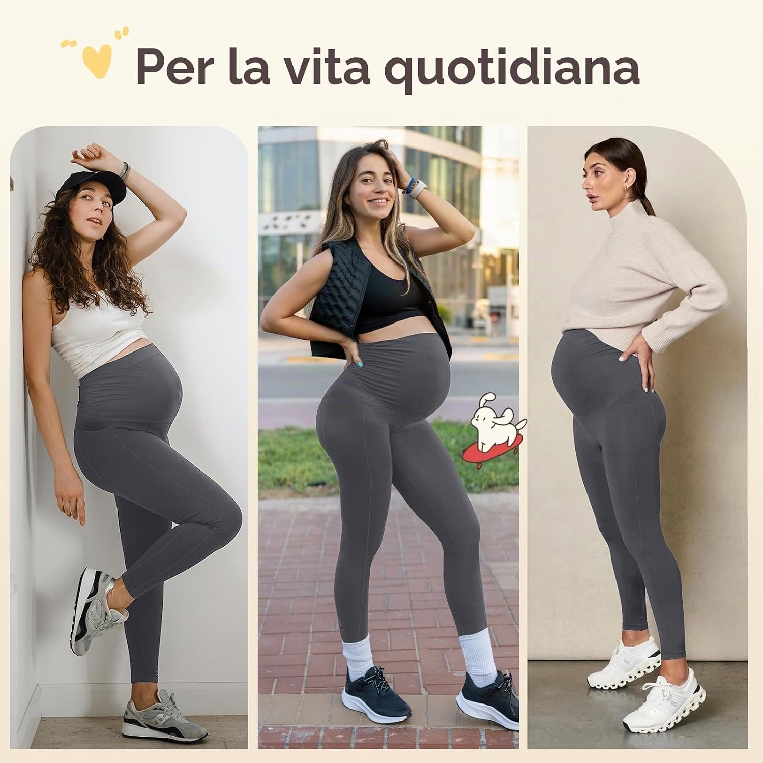 Detalle de Leggings Premaman Ymmott da Donna a Vita Alta con Tasche in pile – Comforto e praticità per la gravidanza