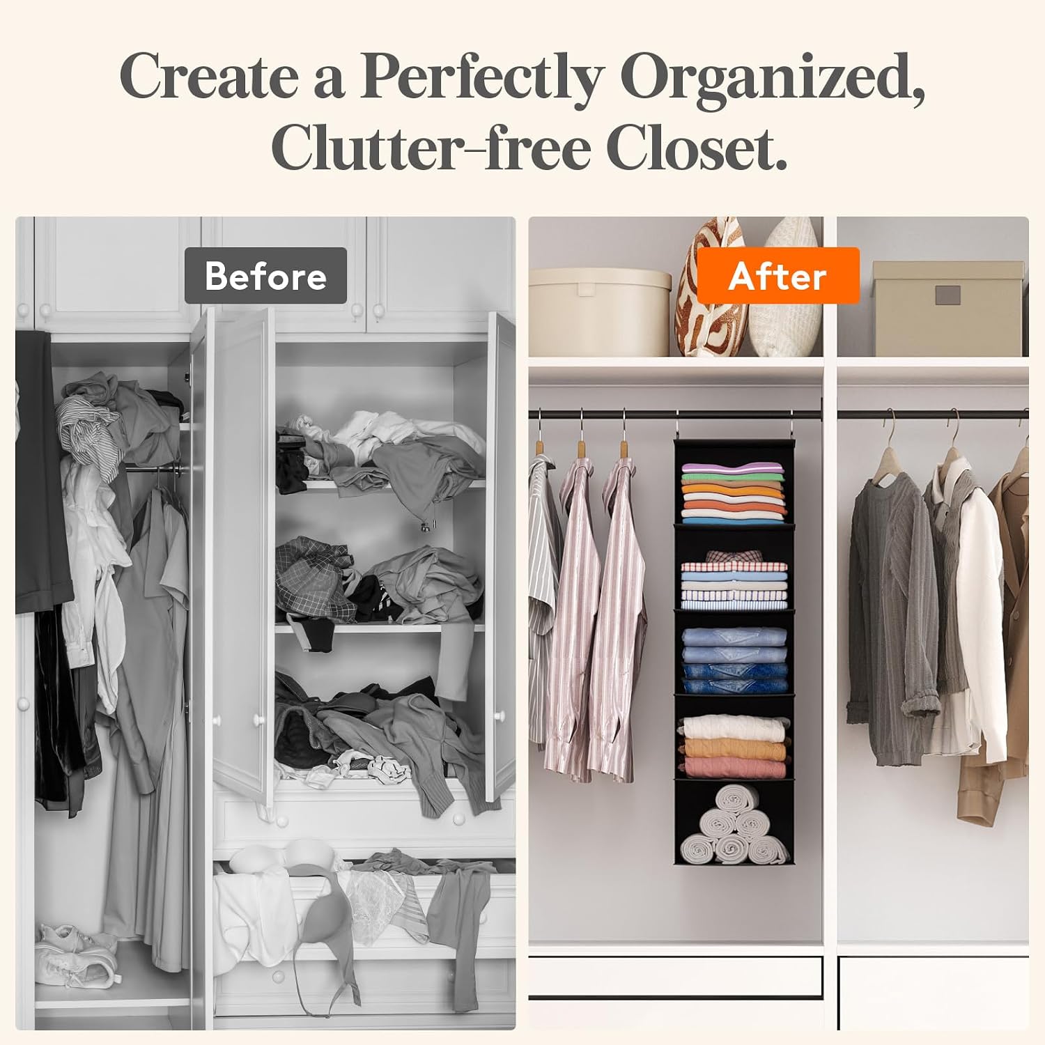 Thumbnail 6 de Lifewit 25081 Hanging Wardrobe Organiser, Foldable Black Non-woven Storage