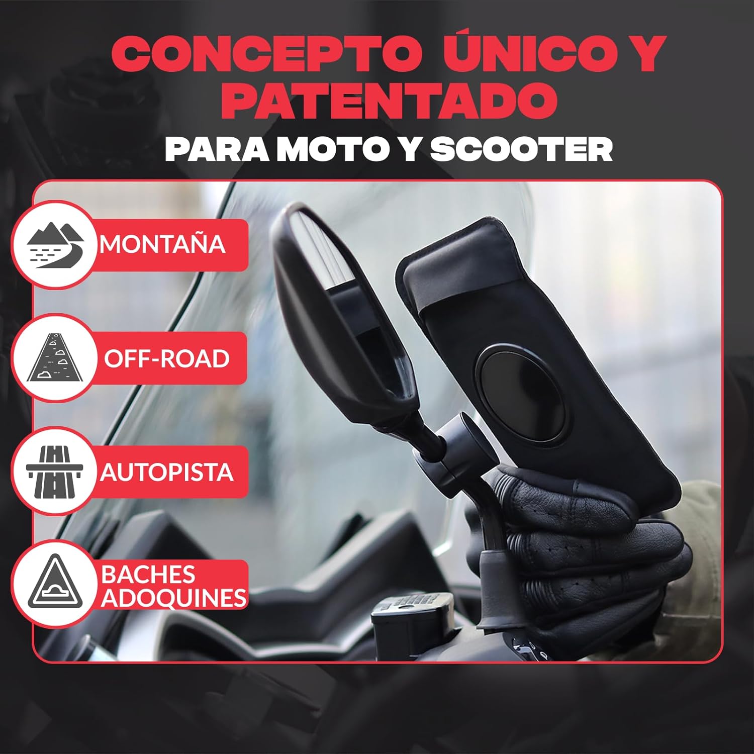 Detalle 2 de SHAPEHEART soporte móvil universal para espejo moto