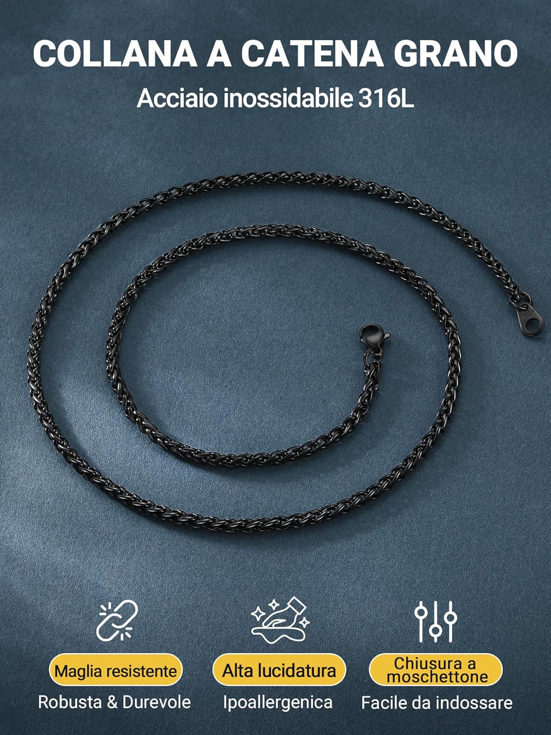 Thumbnail 5 de PROSTEEL Collana 3MM Catenina Uomo in Acciaio: stile hip hop e chic, lunghezze 46–76 cm