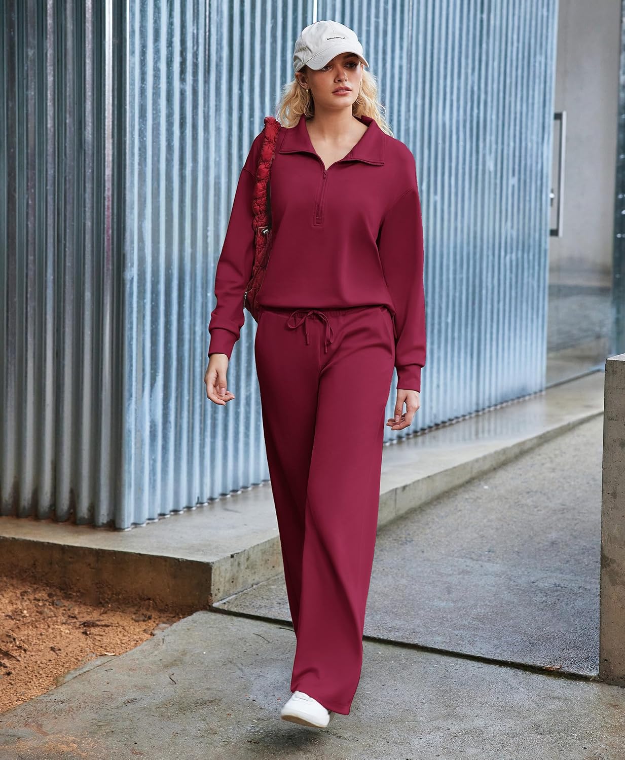 Detalle 2 de PINSPARK Women's Half-Zip Two-Piece Sweatsuit, Lightweight Stretch Fabric