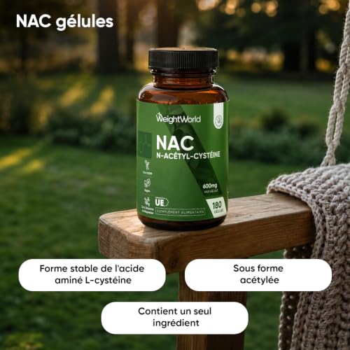 Detalle de WeightWorld NAC N-Acetyl-Cystéine 600 mg en gélules — Vegan, 180 gélules (6 mois)