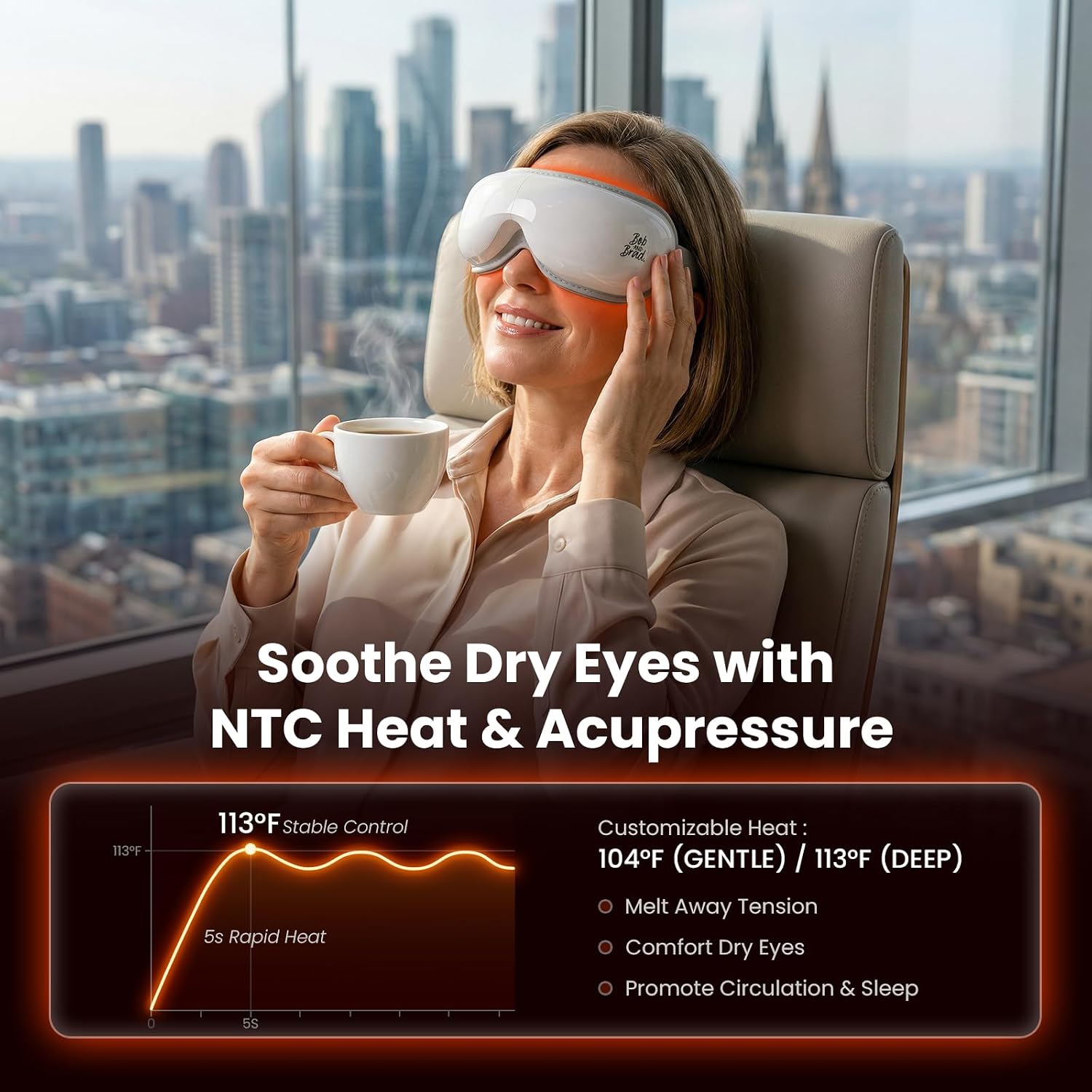 Detalle de Bob and Brad EyeOasis 3 Heated Massage Eye Mask with Heat & Cooling Gel Mask and Music