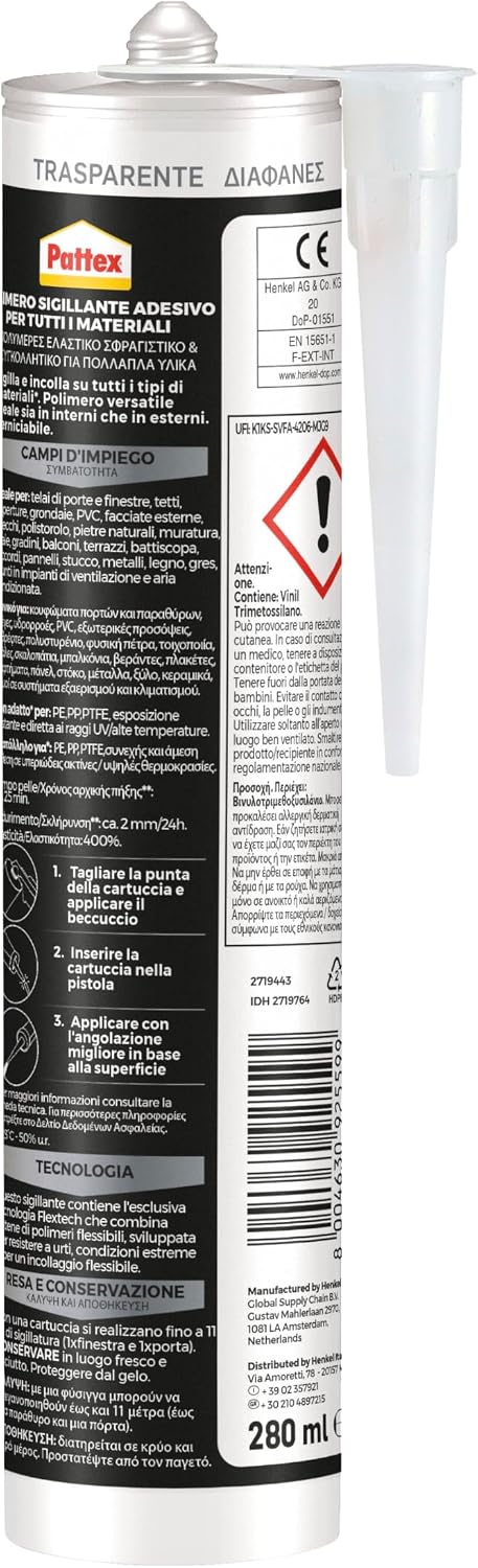 Detalle 2 de Pattex Flextreme sigillante elastico trasparente 280 ml