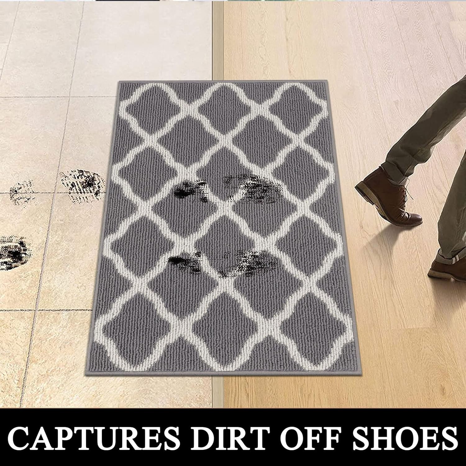 Detalle de SHACOS Door Mats 20"x32" Indoor Washable Kitchen Entryway Rug (Light Gray) — Non-Slip, Absorbent Doormat