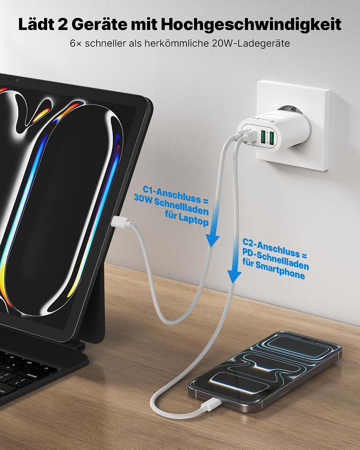 Detalle 2 de 2-Port/4-Port USB-C Ladegerät (60 W) im 2er-Pack mit PD 3.0 für iPhone, iPad & Samsung