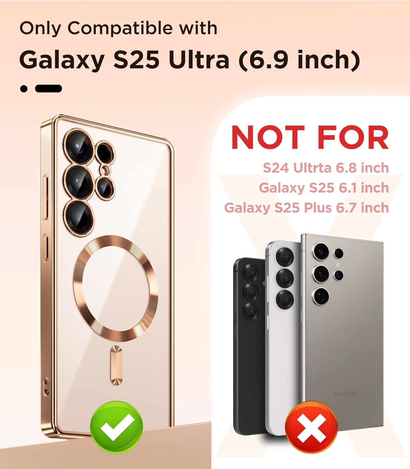 Thumbnail 1 de Magnetic Case for Samsung Galaxy S25 Ultra (Rose Gold/Clear) with Screen Protector & Full Camera Protection