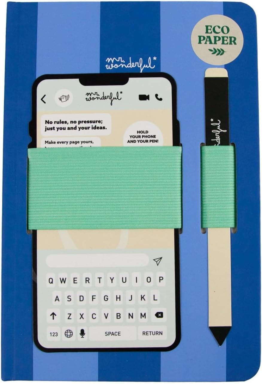 Thumbnail 5 de Mr Wonderful – Carnet A5 avec support bleu et pochette pour téléphone portable, 120 pages lignées