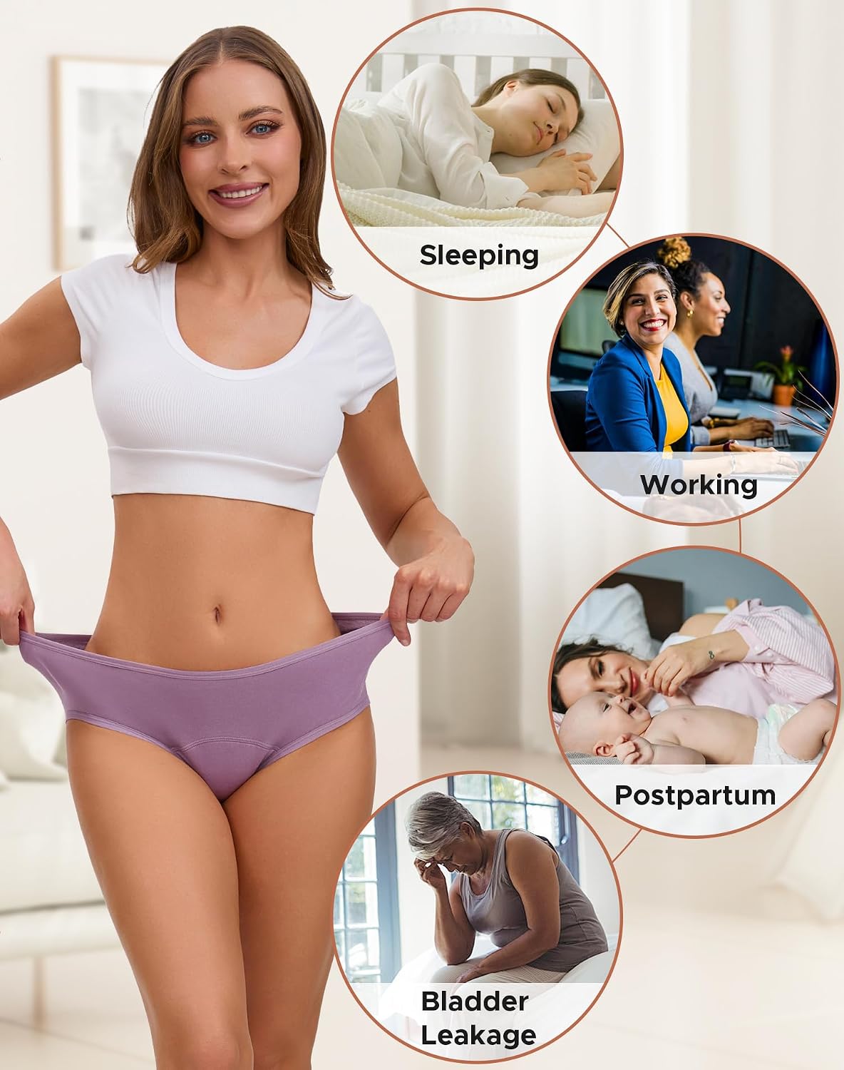 Detalle de INNERSY Period Pants for Women Heavy Flow – Pack of 3 Leak-Proof Hipster Underwear