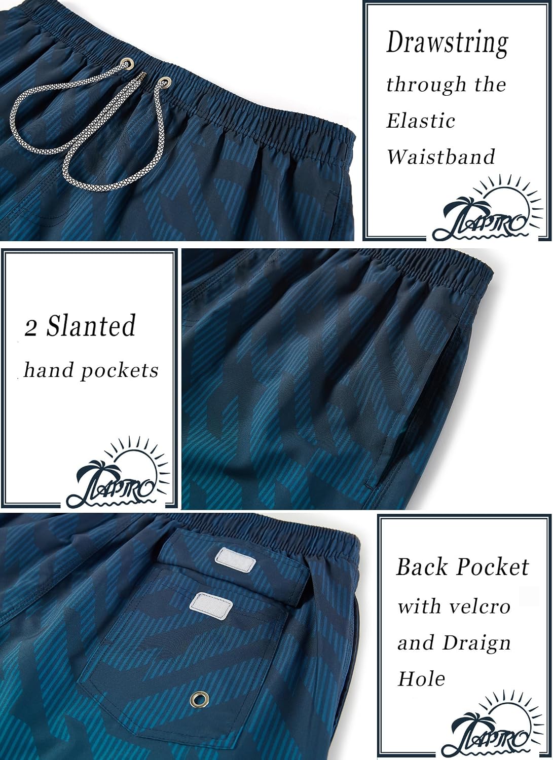 Thumbnail 4 de APTRO Herren Badehose Lang: schnelltrocknende Boardshorts mit Innenslip und Taschen