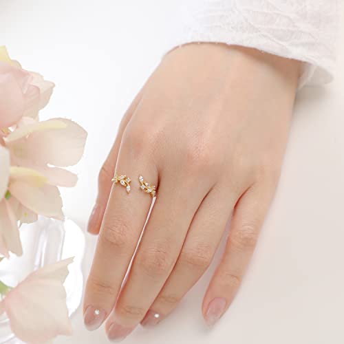 Thumbnail 6 de Meissa Bague en argent 925 réglable, branche d’olivier et zircones, or rose