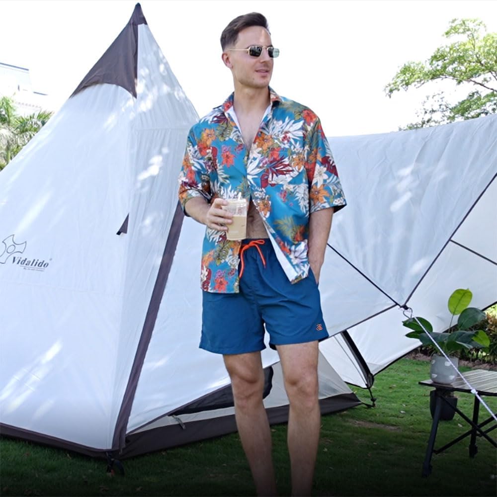Detalle de JustSun Badehose Herren: Schnelltrocknende Boardshorts mit Mesh-Innenfutter und verstellbarem Tunnelzug
