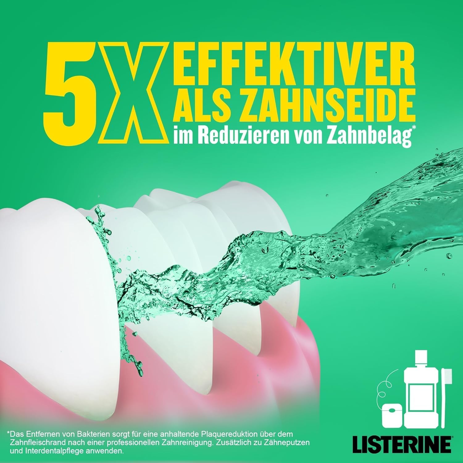Detalle de Listerine Fresh Mint Mundspülung 4 x 750 ml – antibakteriell für frischen Atem