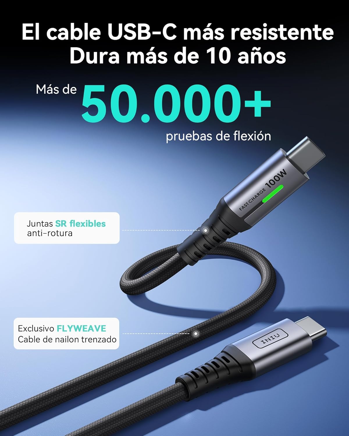 Thumbnail 3 de INIU Cable USB C a USB C 100W 2 m