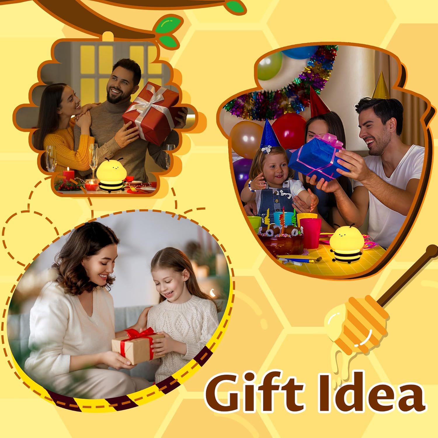 Thumbnail 6 de YuanDian Cute Bee Night Light for Kids — Soft Silicone Nursery Lamp with 7 Colours and Dimmable Tap Control