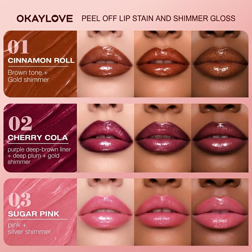 Detalle 2 de OKAYLOVE Lip Stain and Shimmer Gloss Set, Cherry Cola