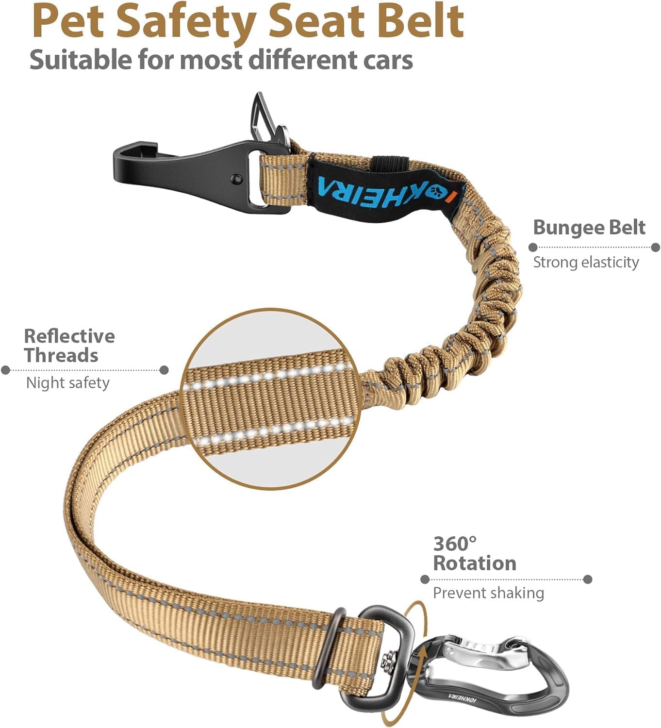 Thumbnail 2 de IOKHEIRA Hunde-Sicherheitsgurt mit einstellbarer Länge (50–80 cm), Universalstecker und Verriegelungsstange