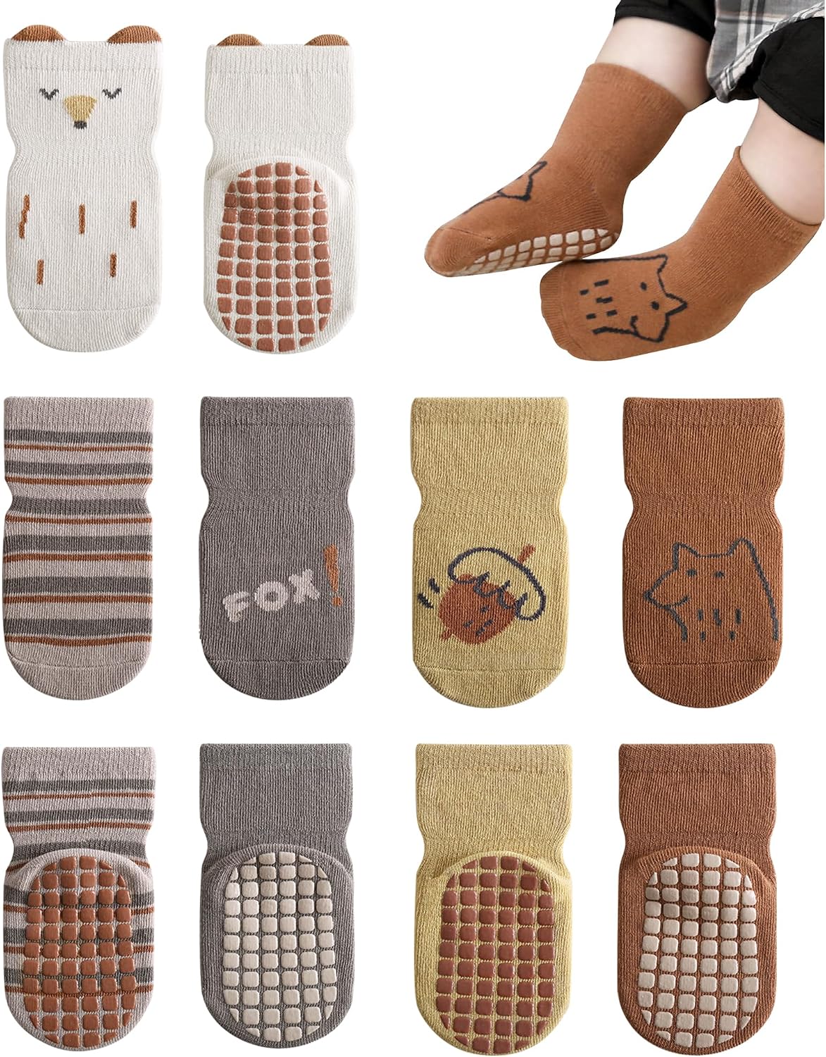 Detalle de Witwot 5 Pairs Baby Socks with Grips (Non-Slip Toddler Cotton Grip Socks) for 0–4 Years