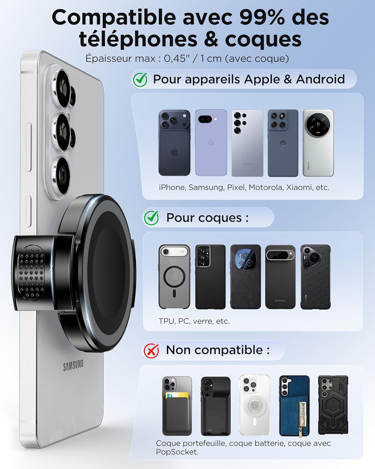 Thumbnail 6 de Clip pour téléphone de voiture MSXTTLY (VMag-GC 2026) magnétique, sans anneau, compatible iPhone/Android — support non inclus