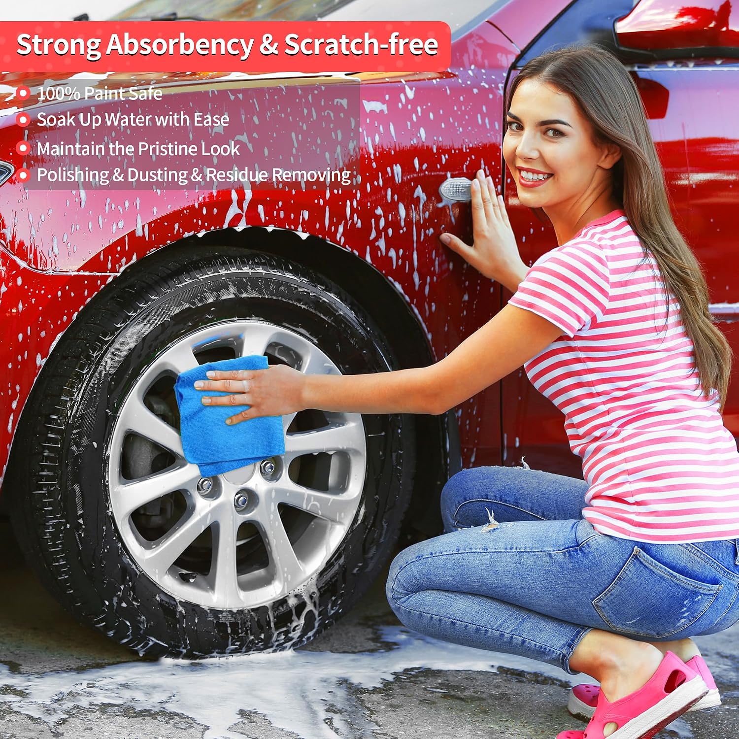 Detalle de HOMERHYME Shop Towels: 100-Pack Microfiber Cloths (11.5" x 11.5"), Lint-Free & Scratch-Free for Cars, Garages, and More