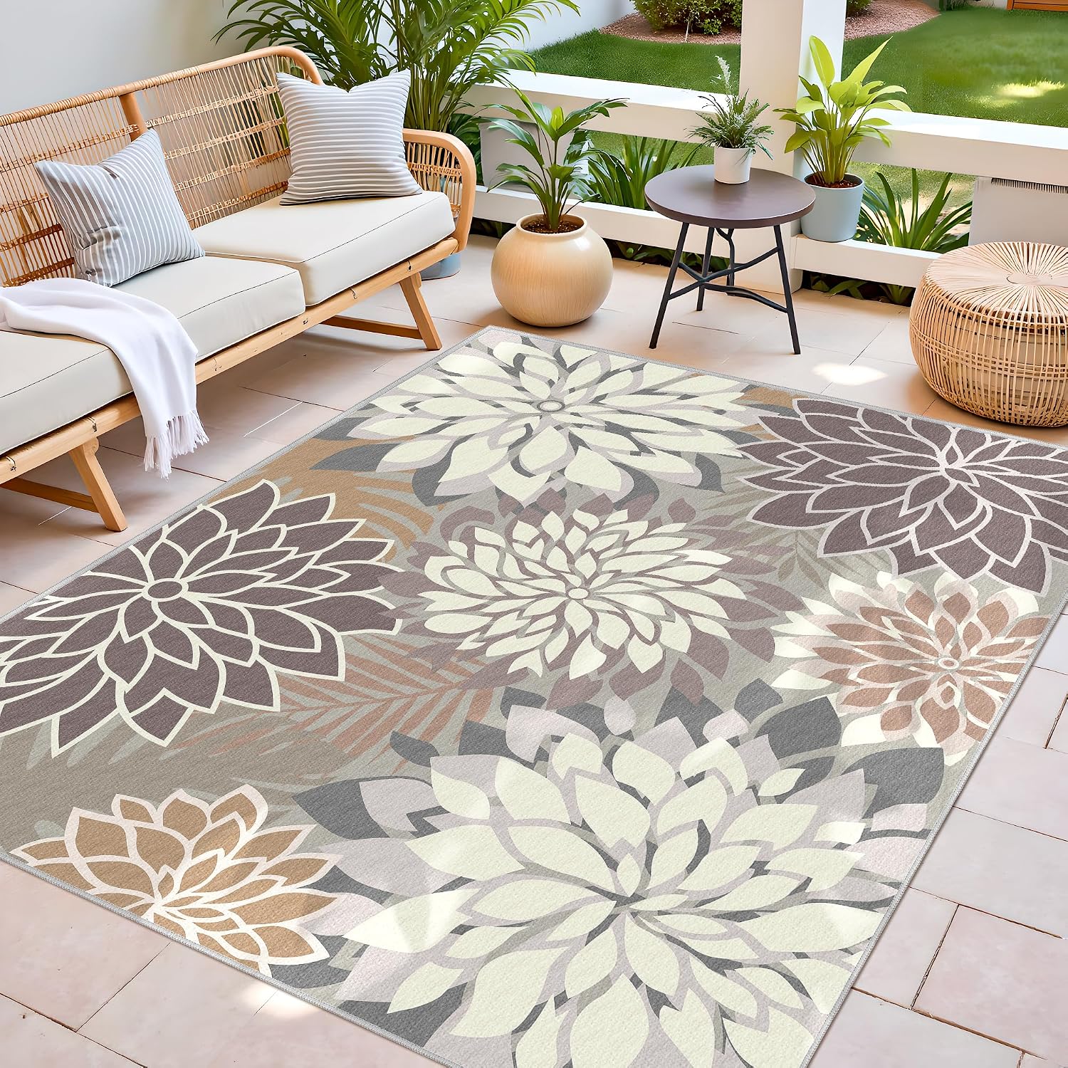 Detalle de 8x10 Outdoor Area Rug Washable Multicolored Patio Rug 🌿