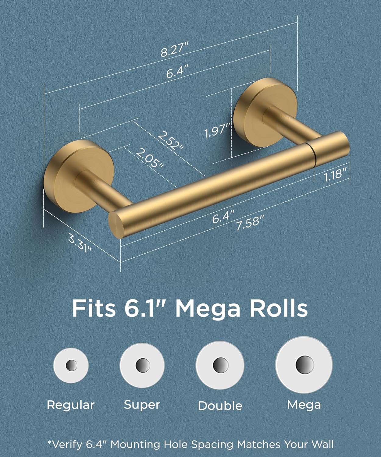 Detalle 2 de FORIOUS FF01124 Wall-Mount Toilet Paper Holder, Brushed Gold SUS304 Steel