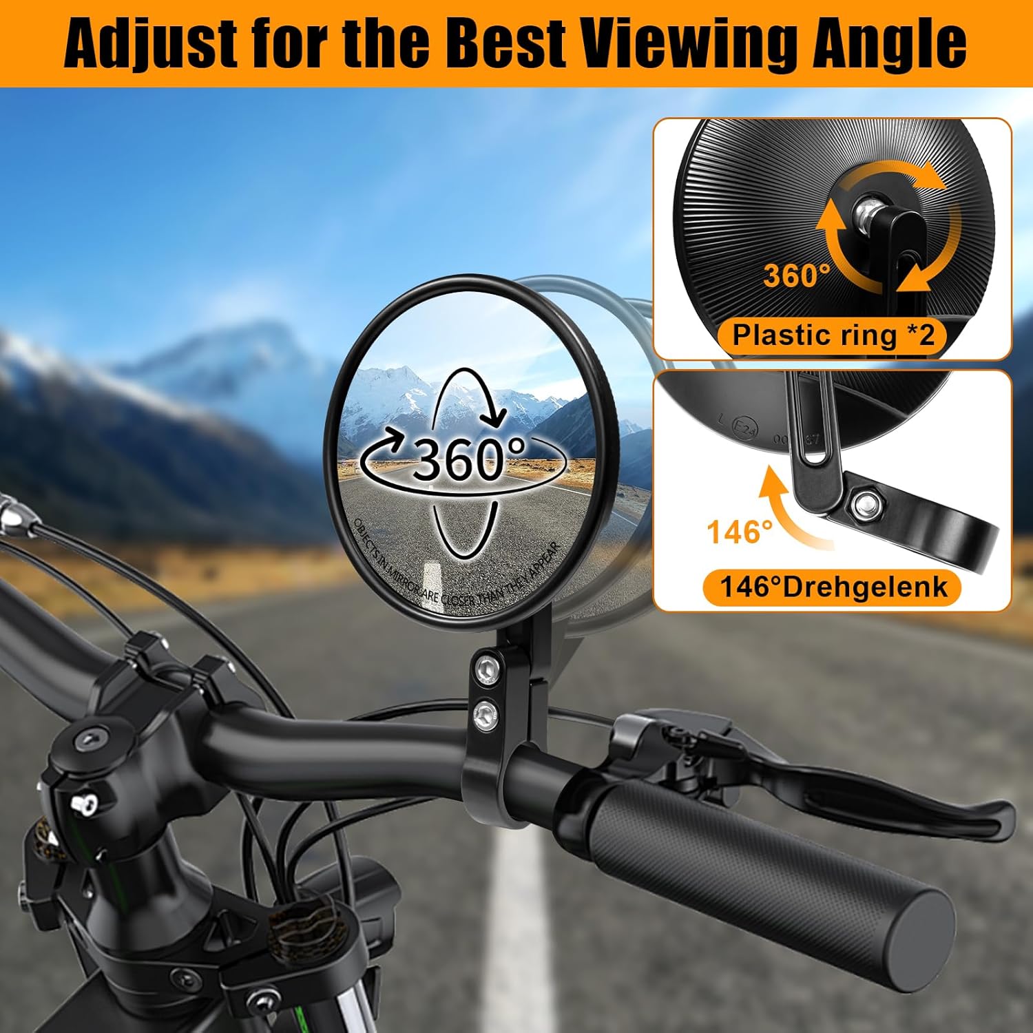 Detalle de LOVLEX E24 Motorrad Spiegel Set – Universale 360° drehbare Lenkerendenspiegel (2er Set)
