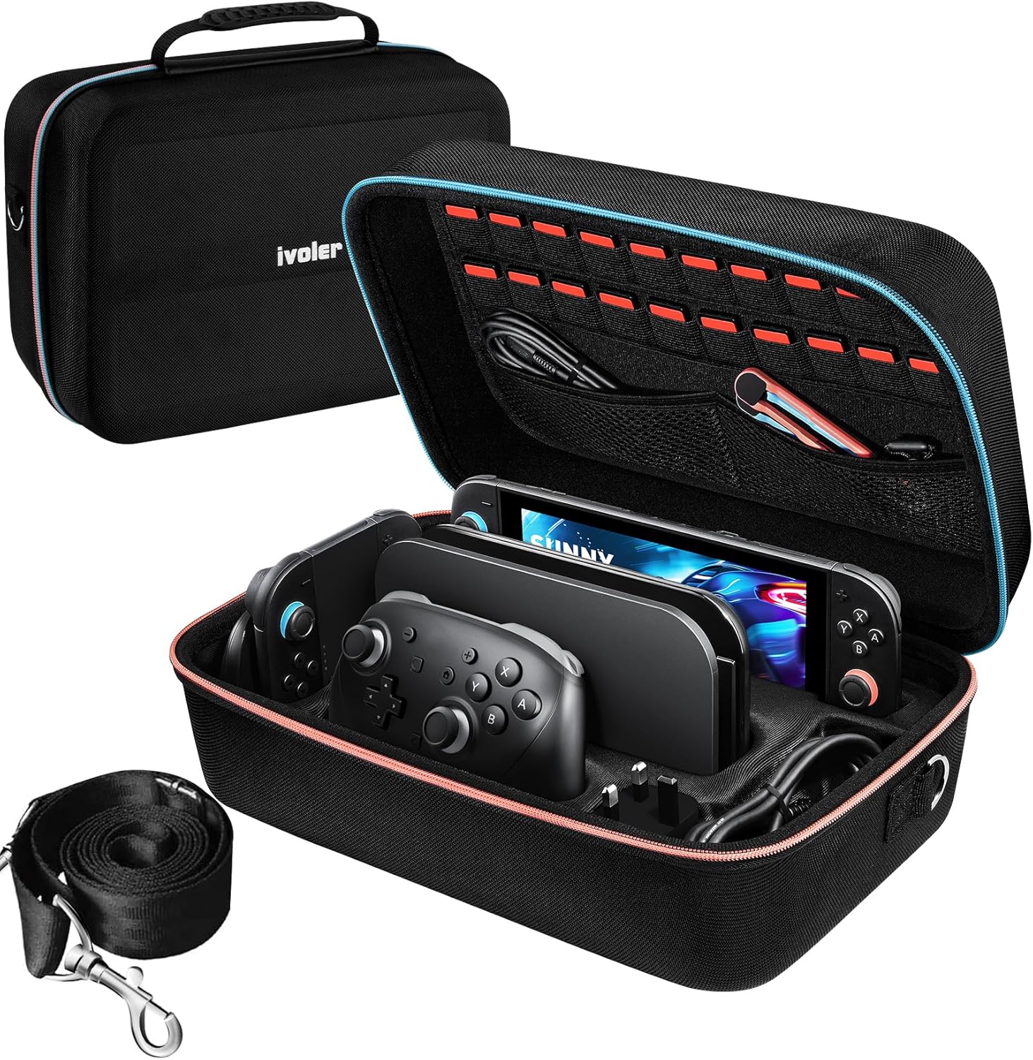 Detalle de ivoler Carrying All-in-One Case for Nintendo Switch 2, 20-game pouch