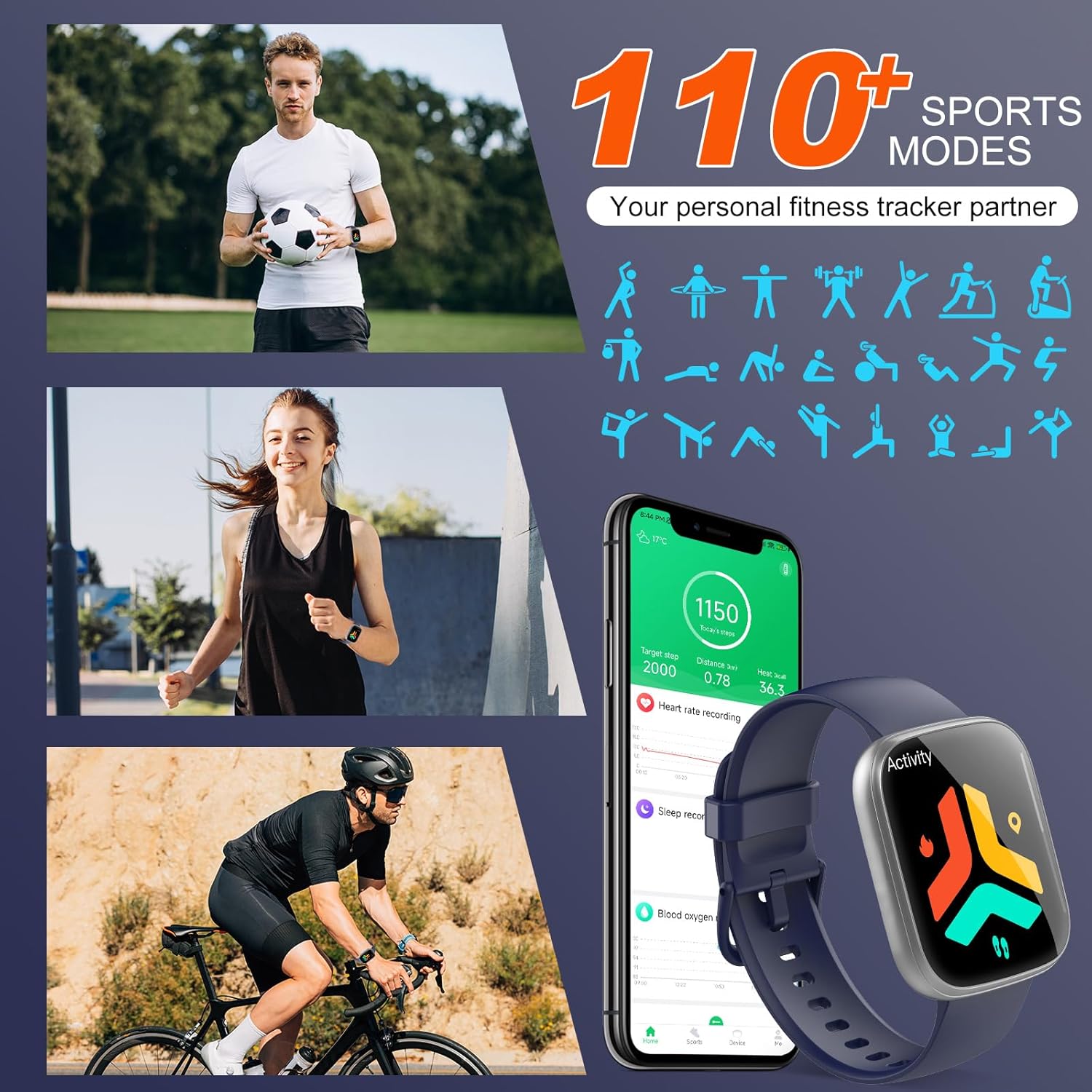 Detalle de Puqo Smart Watch for Men & Women with Bluetooth Calls, 1.95" Fitness Tracking and IP68