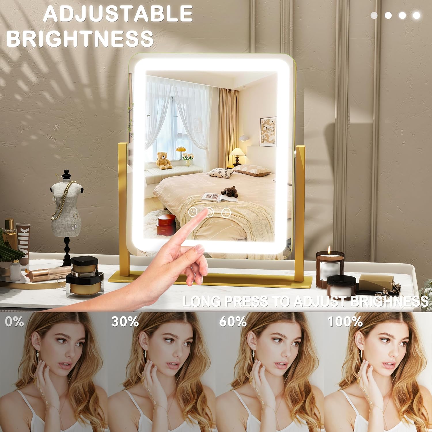 Detalle 2 de ROLOVE Lighted Vanity Mirror, 12.6 × 15 Inches