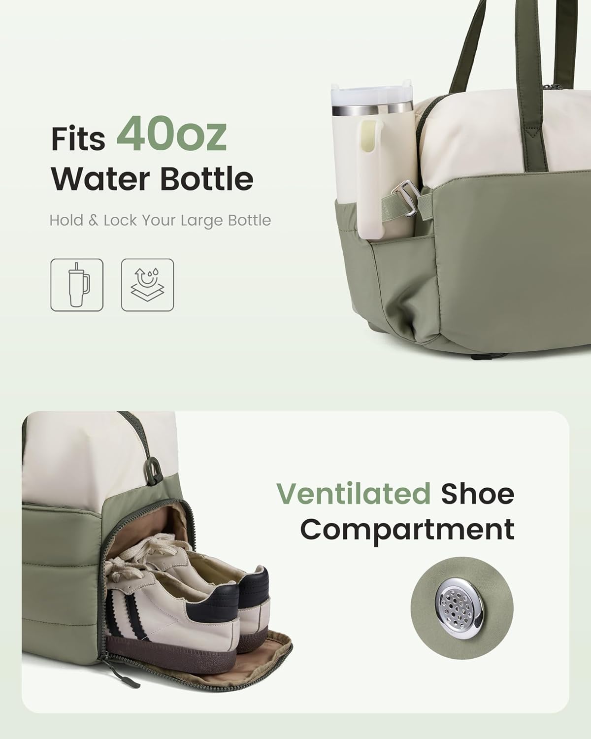 Detalle de LOVEVOOK Sporttasche/Weekender Klein Damen mit Schuhfach – handgepäck-tauglich 43×19×33 cm