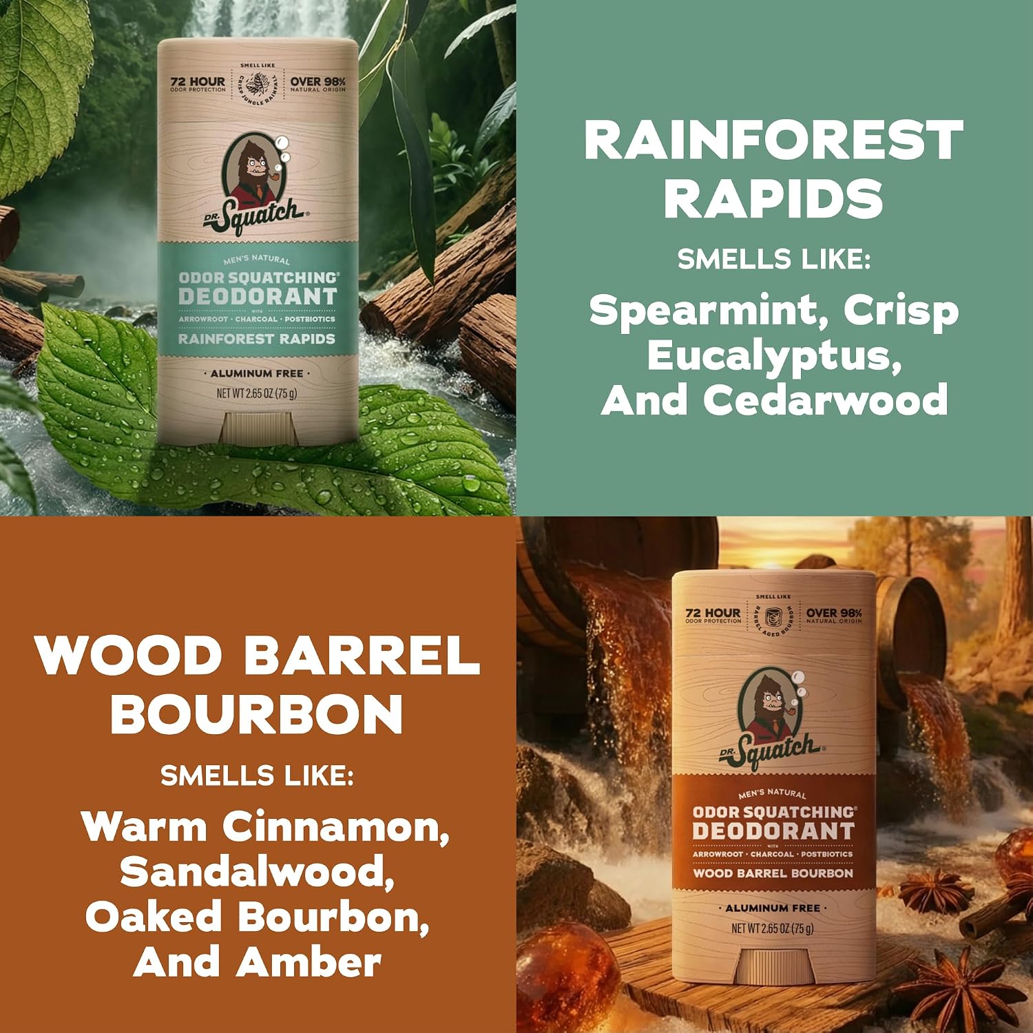Thumbnail 3 de Dr. Squatch Rainforest Rapids + Wood Barrel Bourbon Natural Deodorant for Men (2.65 oz) – 2-Pack