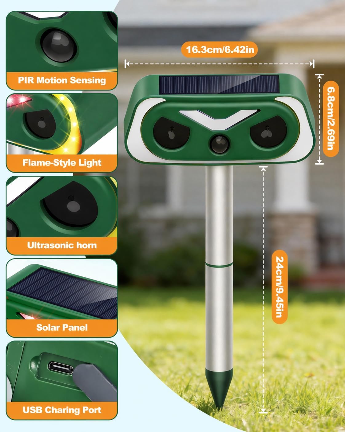 Thumbnail 4 de Ultrasonic Cat Repellent for Gardens – IP65 Waterproof, Solar-Powered Outdoor Deterrent