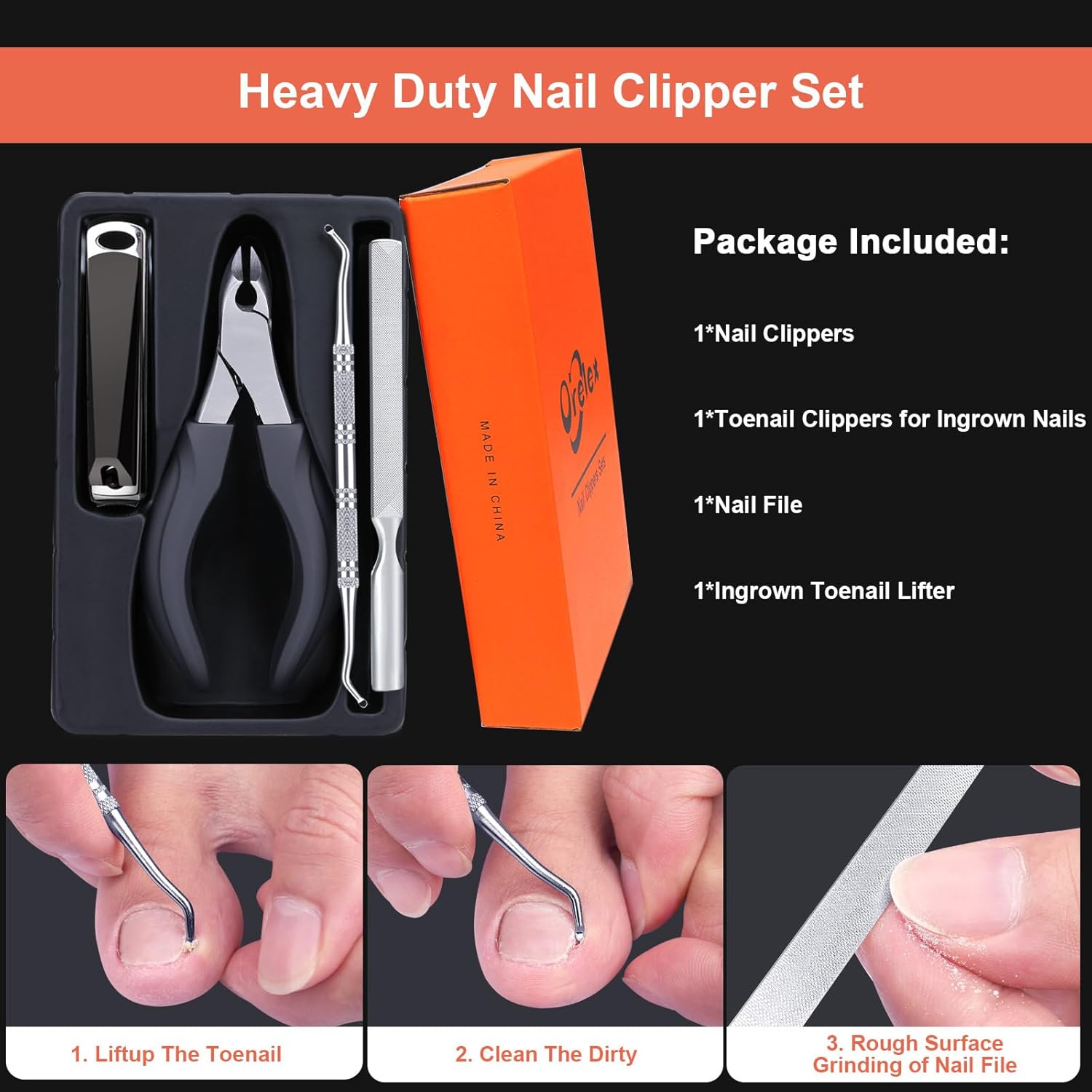 Detalle de Orelex Toenail Clippers for Thick Toenails – 4-Piece Heavy Duty Set