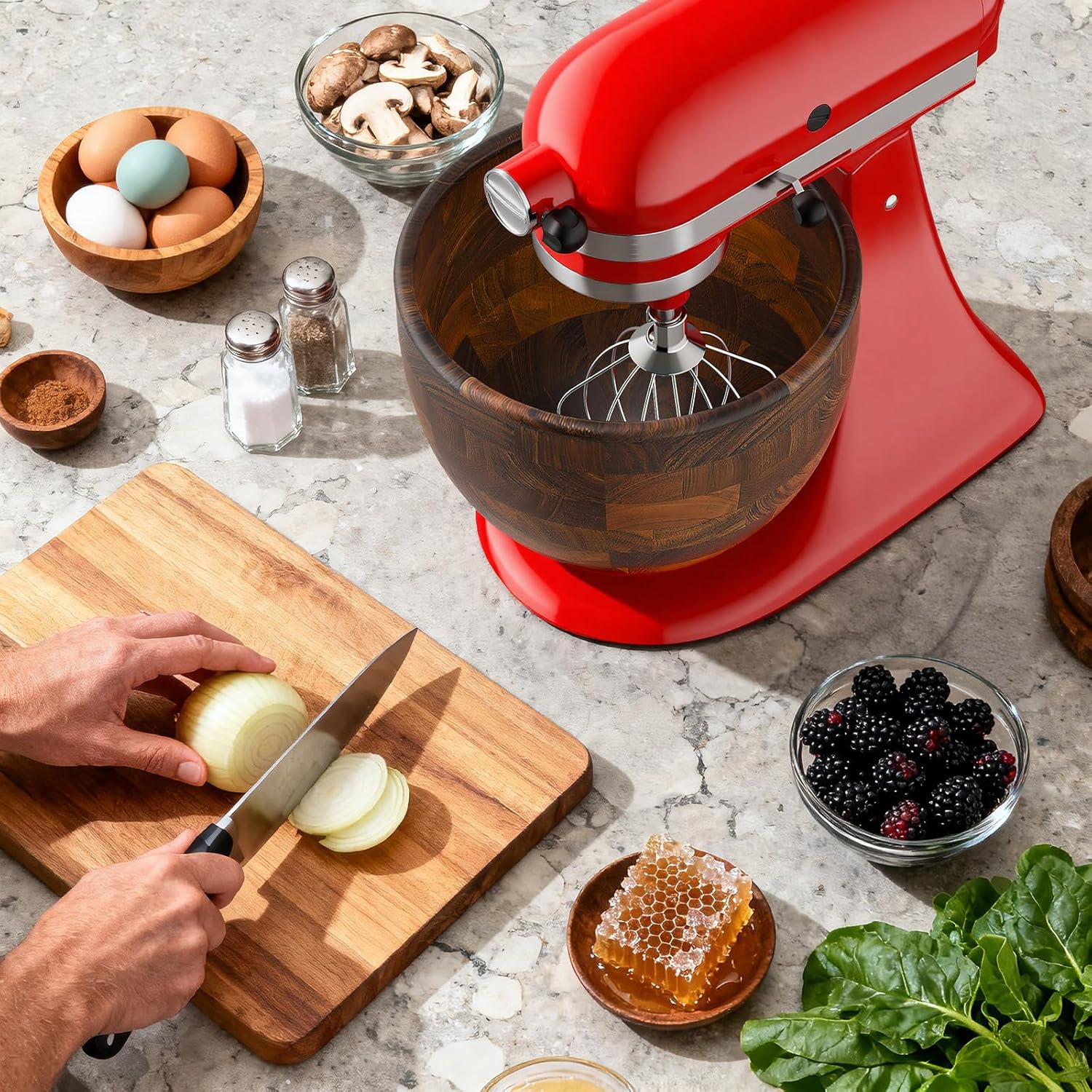 Thumbnail 6 de Cofun Premium Wood Mixing Bowl for 4.5–5 Qt Tilt-Head Stand Mixers (Acacia Wood)