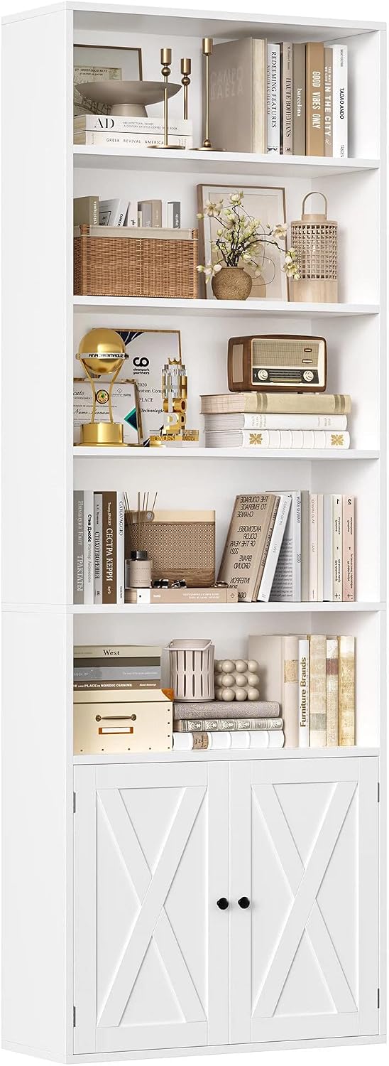 Detalle de FirFurd P573 209 cm Bookcase with 2 Doors, 7 Levels, White