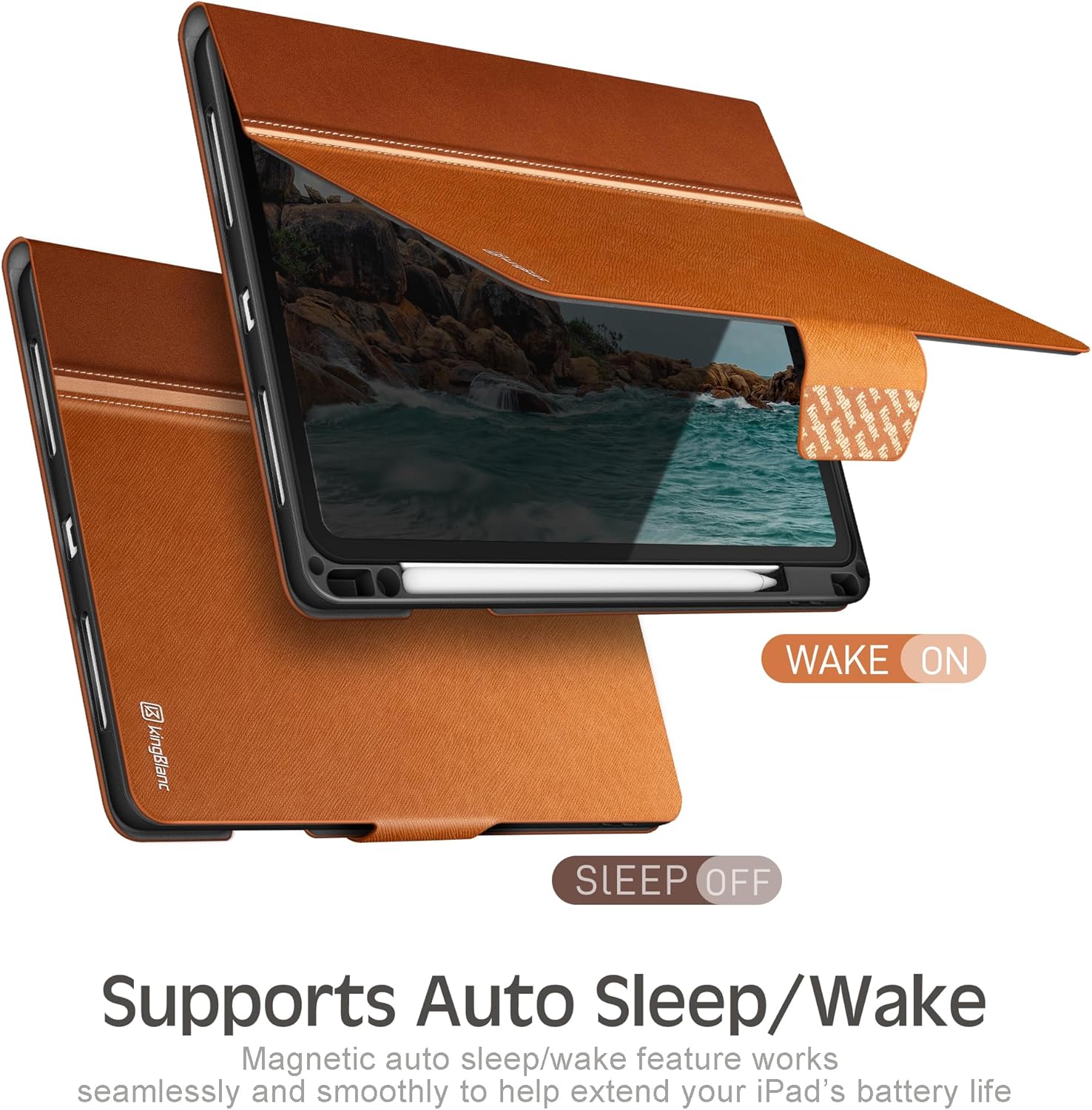 Thumbnail 5 de KingBlanc for iPad Air 13-inch Case (M4 2026/M3 2025/M2 2024) with Built-in Pencil Holder, Auto Sleep/Wake, Brown