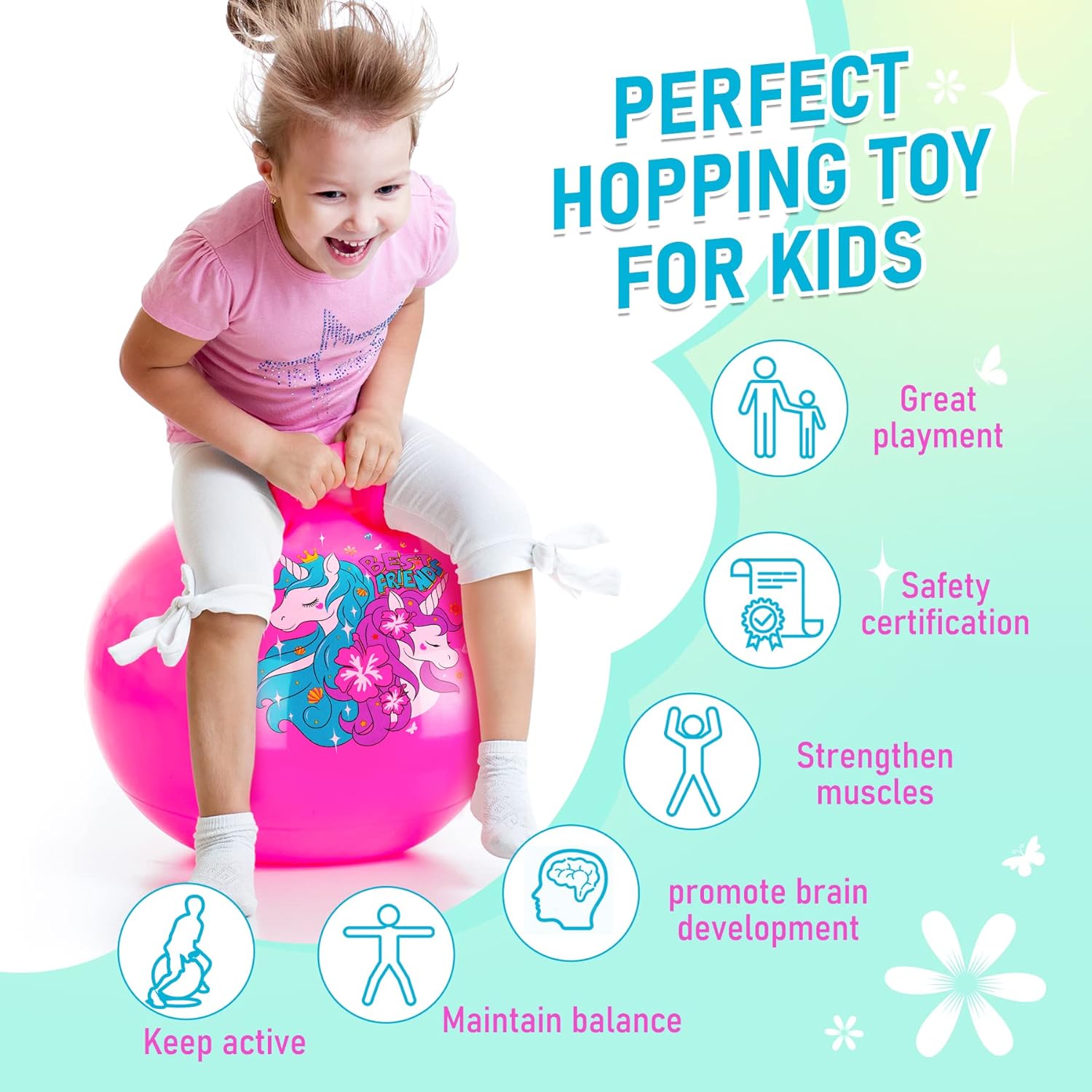 Detalle de U&C Planet Hopper Ball 18-inch Bouncy Unicorn Ball with Handle (Pink)