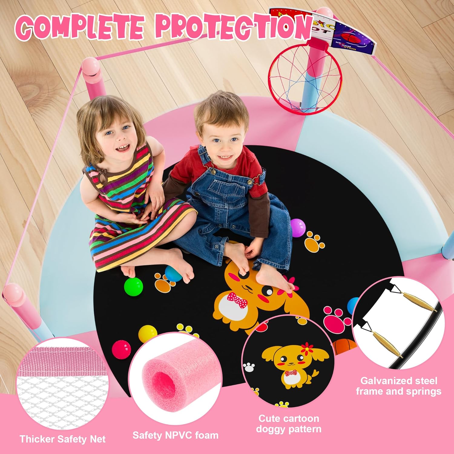 Detalle 2 de VGMiu 60" Trampoline for Kids 5 FT with Hoop