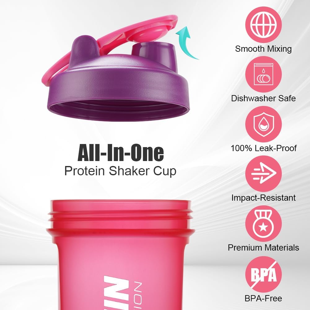 Detalle 2 de Alaoo Protein Shaker Set (2 Stück) 700 ml, BPA-frei, 2 Mixball Edelstahl – auslaufsicher mit Messskala