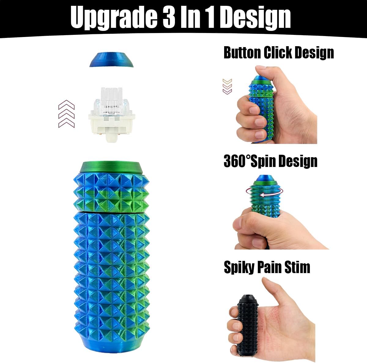 Detalle de Little Pain Ouchies Fidget (4PCS) 3D Printed Spin Spiky Grippie Keychain with Clicker Button