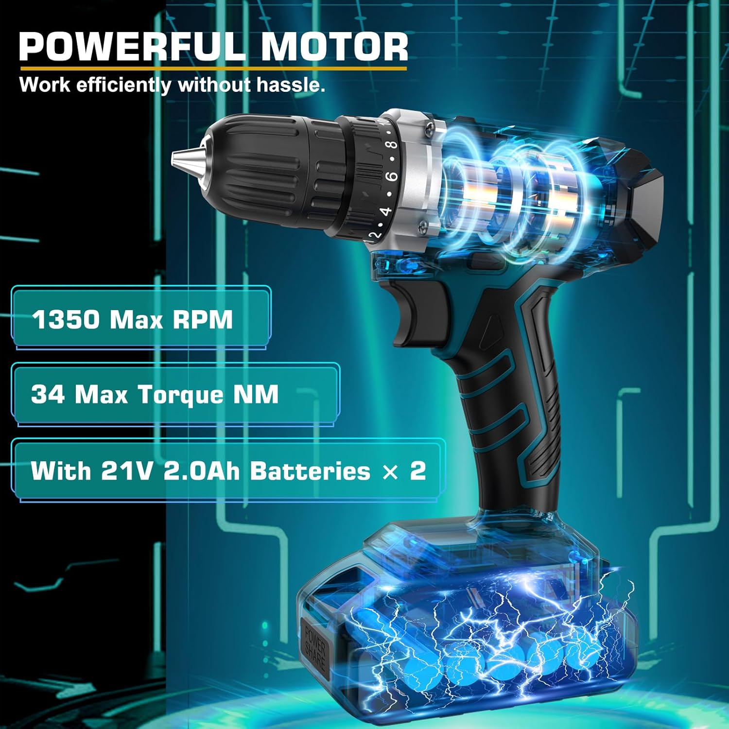 Thumbnail 4 de Sundpey 21V Cordless Drill Kit 255-PC