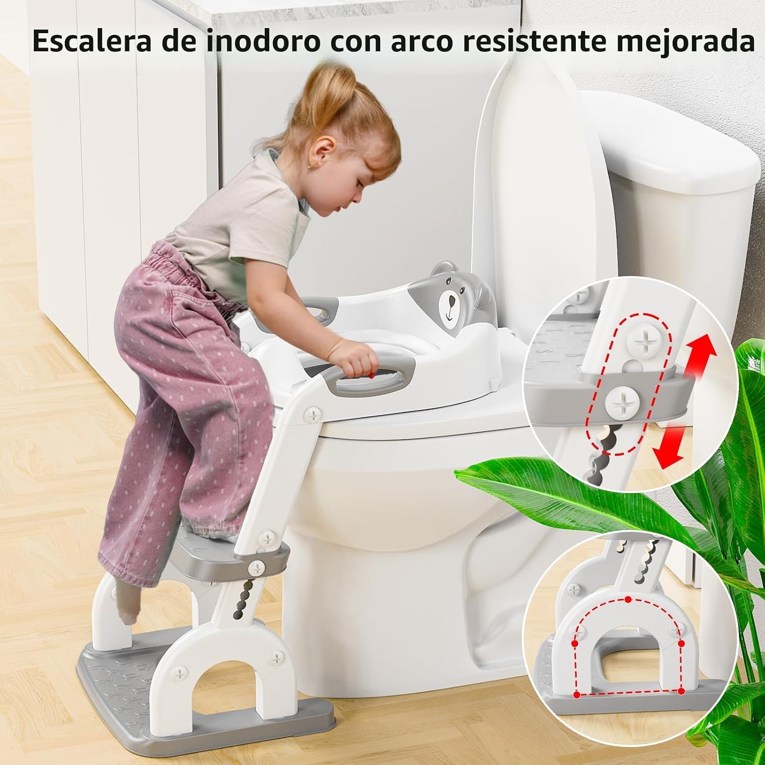 Thumbnail 6 de KYYOKE Adaptador de baño para niños plegable 2 en 1 con escalera y cojín antideslizante