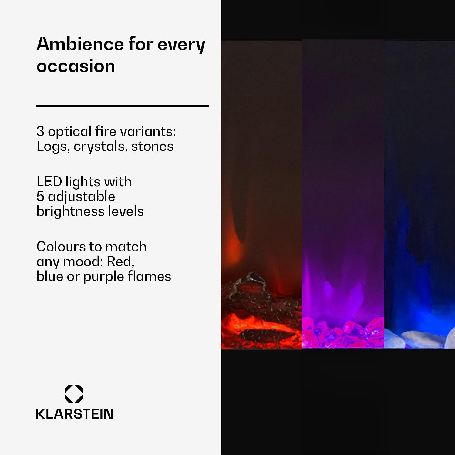 Detalle 2 de Klarstein Galeras GDW24-Galeras102B – kominek elektryczny 900/1800 W, LED 3 kolory